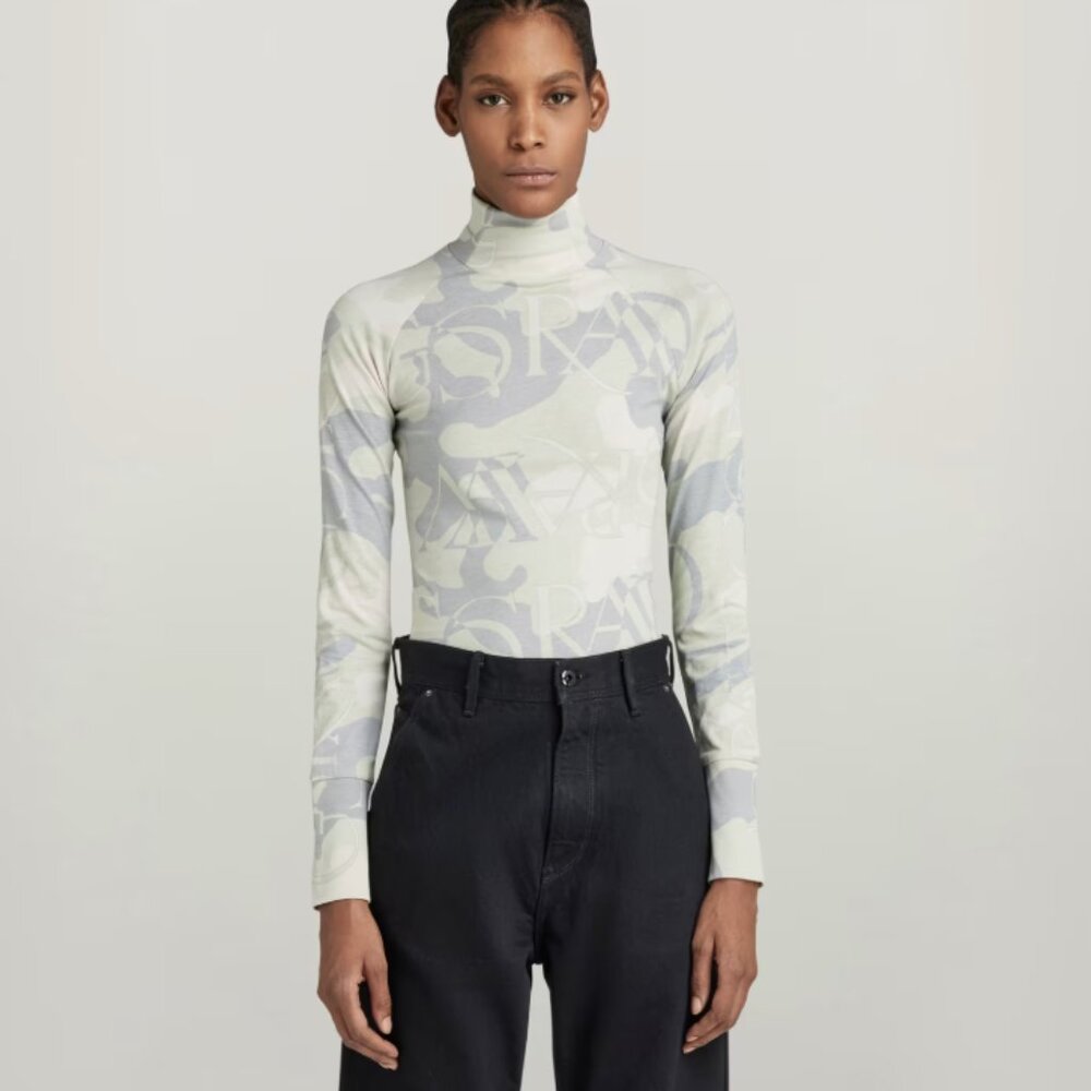 NWT G-Star Raw Lecite AO Slim Turtleneck Top Long Sleeve whitebait deco camo